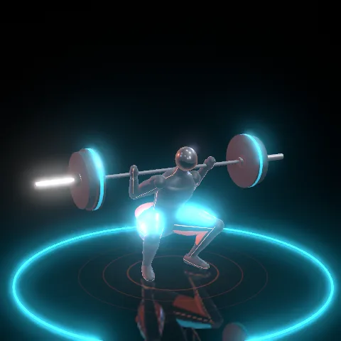 The same squat with a female body and a cyan accent.